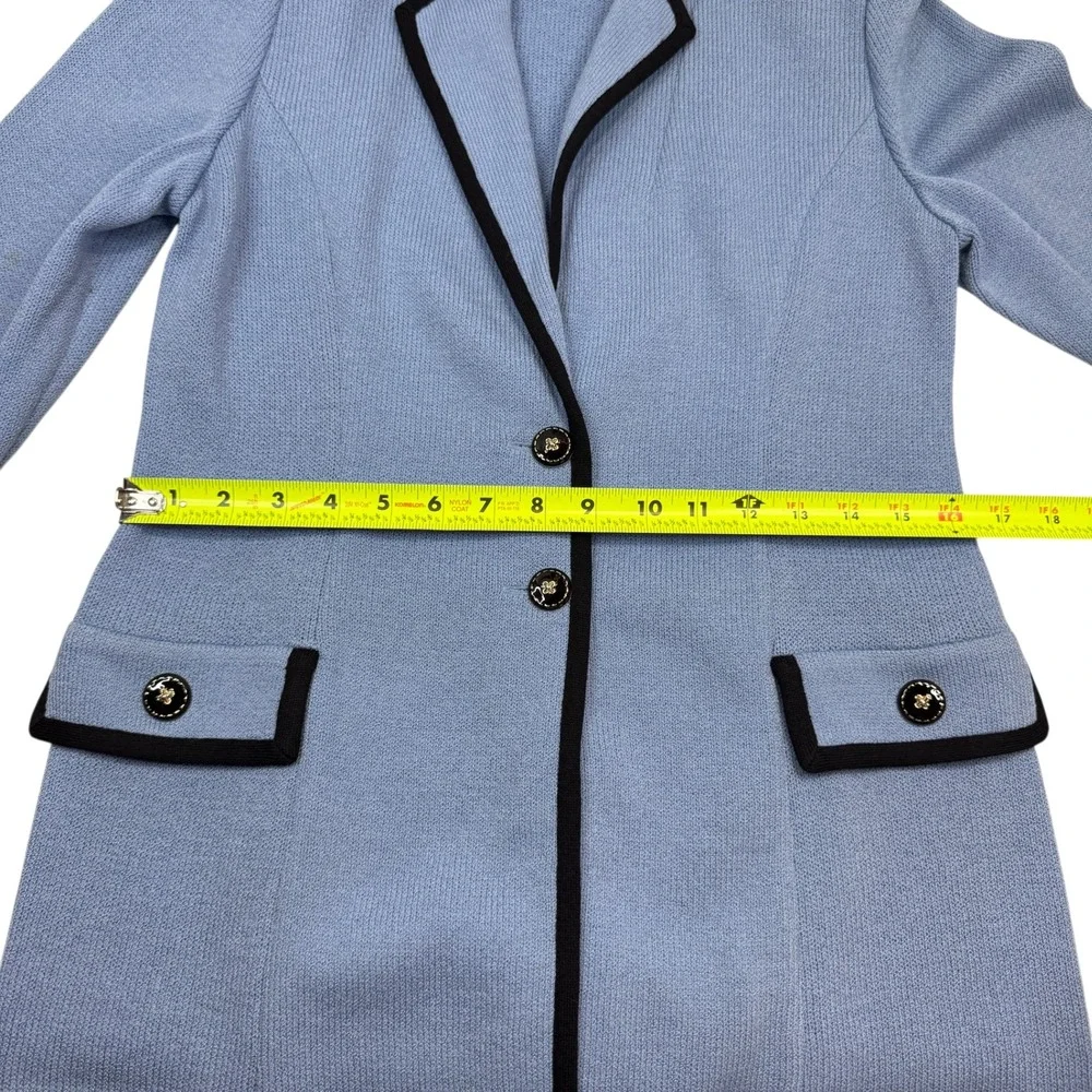 St. John Collection Knit Blazer‎ Women 4 Blue Black Trim Santana Longline Jacket